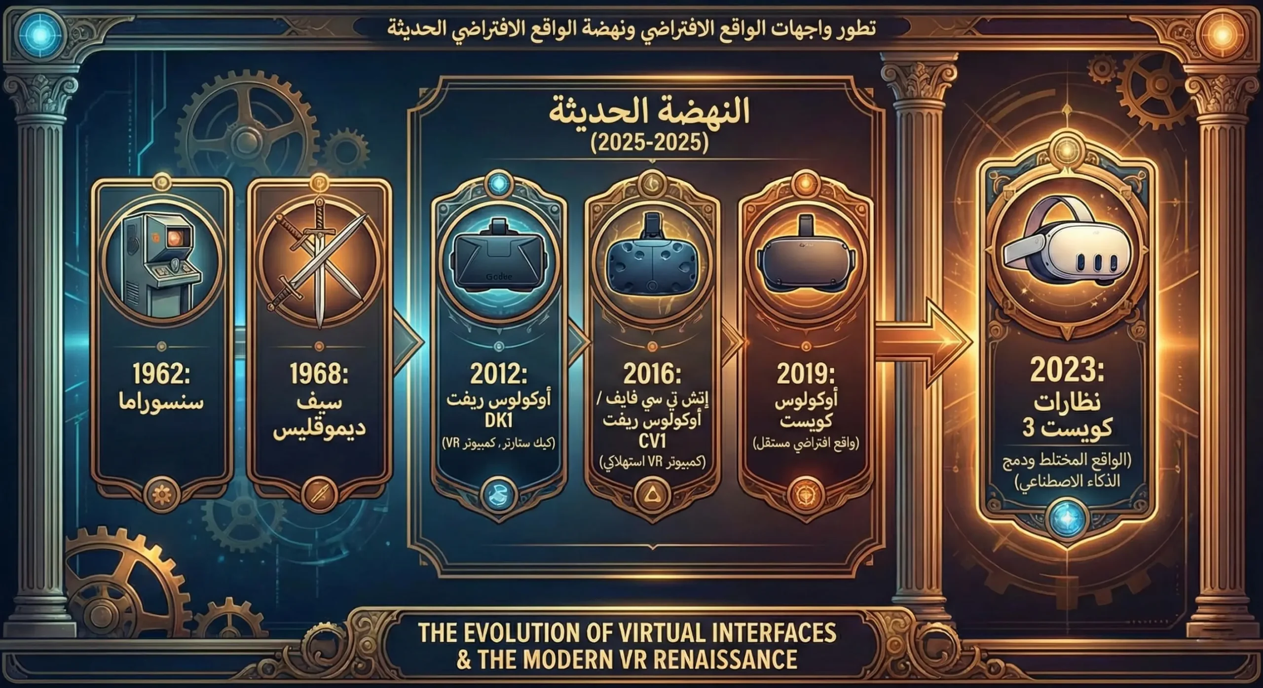 تقرير بحثي حصري وشامل يغطي كل جوانب الواقع الافتراضي (VR). اكتشف تاريخ التقنية، ومقارنات تفصيلية لأحدث النظارات (Quest 3, Vision Pro).